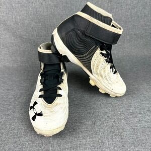 Under Armour Harper 4 Mid RM Kids US 2.5Y White Black Lace Up Baseball Cleats